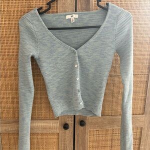 Light Blue Ribbed Cropped Cardigan